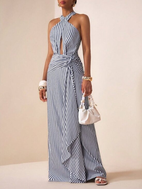 Dresses & Skirts - Navy Blue Sexy Women's Backless Halter Neck Maxi Dress